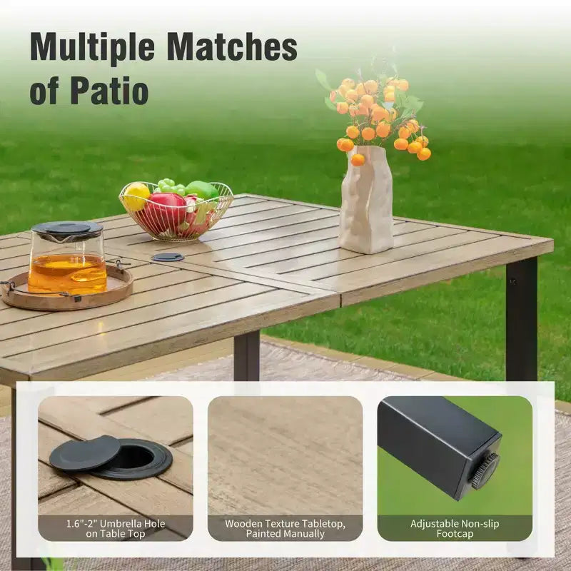 Captiva Designs 6pc Outdoor Patio Slat-top Steel Dining Table & Metal Chairs & Cushioned Bench