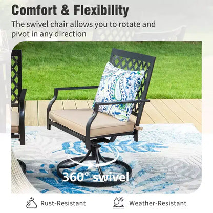 Captiva Designs 6pc Outdoor Patio Slat-top Steel Dining Table & Metal Chairs & Cushioned Bench