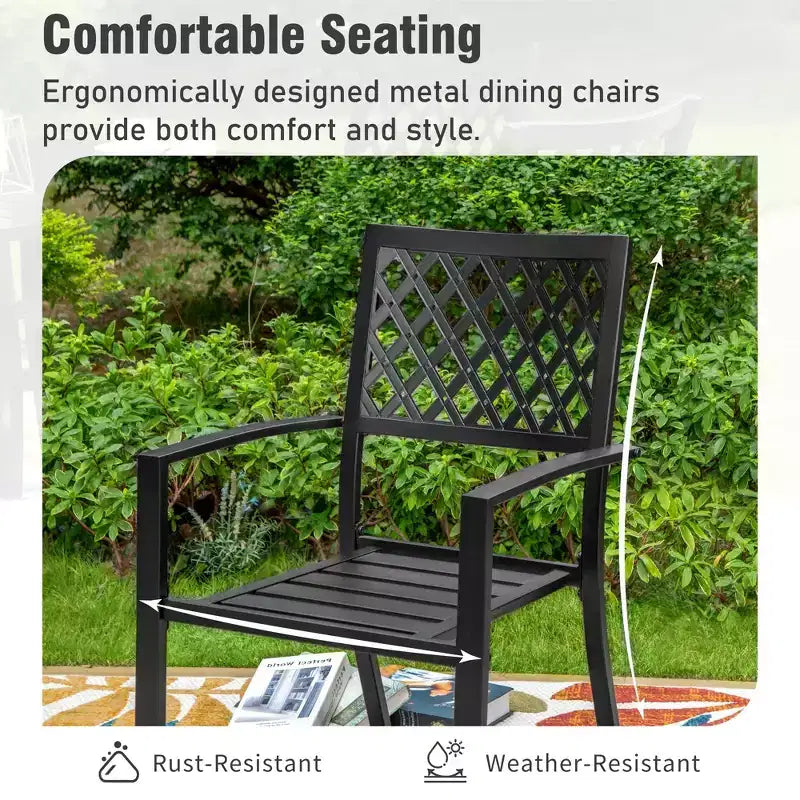 Captiva Designs 6pc Outdoor Patio Slat-top Steel Dining Table & Metal Chairs & Cushioned Bench