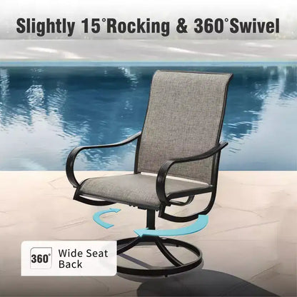 Captiva Designs 7pc Outdoor Patio Rectangle Metal Dining Table & Grayish Brown Textilene Swivel Chairs