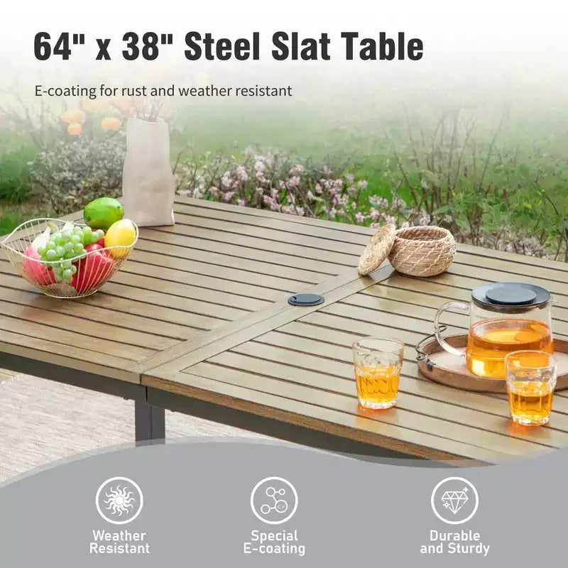 Captiva Designs 7pc Outdoor Patio Rectangle Metal Dining Table & Grayish Brown Textilene Swivel Chairs
