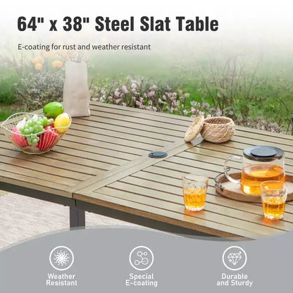 Captiva Designs 7pc Outdoor Patio Rectangle Metal Dining Table & Grayish Brown Textilene Swivel Chairs