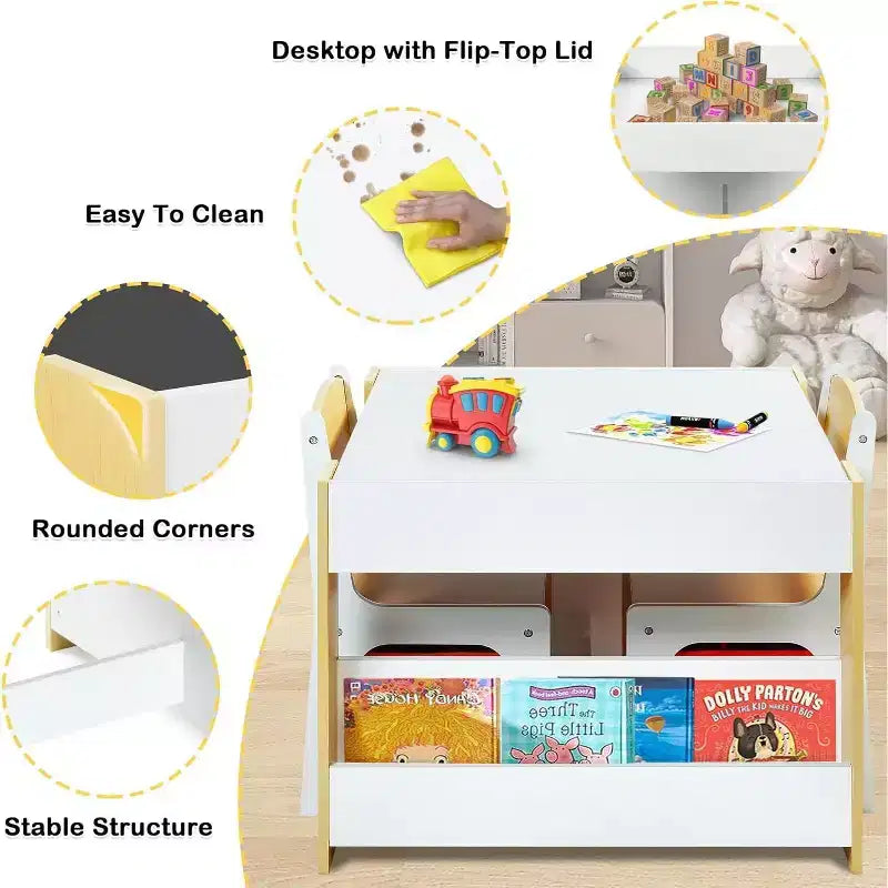 Kinder King 3-in-1 Kids Table & 2 Chairs Set with Storage, Removable Top & Blackboard, for Art, Crafts, Reading