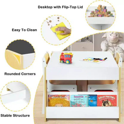 Kinder King 3-in-1 Kids Table & 2 Chairs Set with Storage, Removable Top & Blackboard, for Art, Crafts, Reading