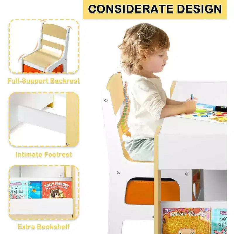 Kinder King 3-in-1 Kids Table & 2 Chairs Set with Storage, Removable Top & Blackboard, for Art, Crafts, Reading