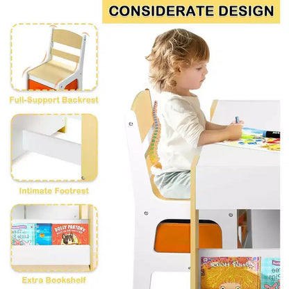 Kinder King 3-in-1 Kids Table & 2 Chairs Set with Storage, Removable Top & Blackboard, for Art, Crafts, Reading