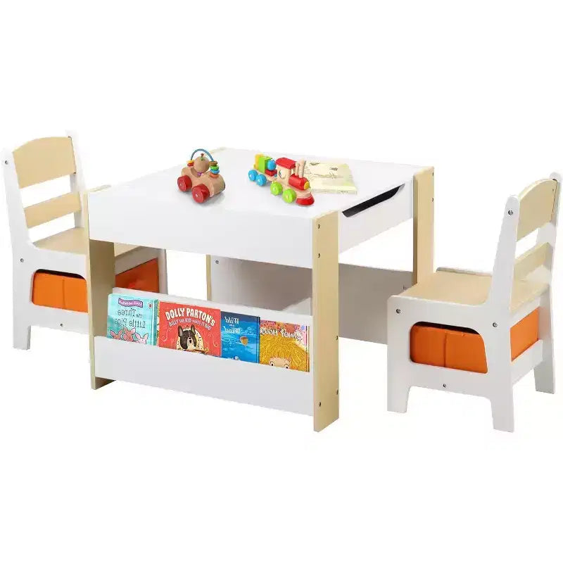 Kinder King 3-in-1 Kids Table & 2 Chairs Set with Storage, Removable Top & Blackboard, for Art, Crafts, Reading