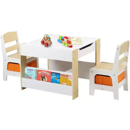 Kinder King 3-in-1 Kids Table & 2 Chairs Set with Storage, Removable Top & Blackboard, for Art, Crafts, Reading
