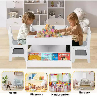 Kinder King 3-in-1 Kids Table & 2 Chairs Set with Storage, Removable Top & Blackboard, for Art, Crafts, Reading