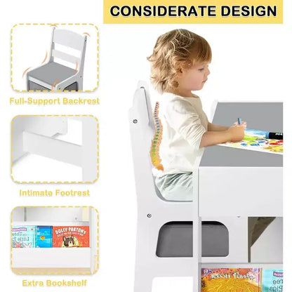 Kinder King 3-in-1 Kids Table & 2 Chairs Set with Storage, Removable Top & Blackboard, for Art, Crafts, Reading