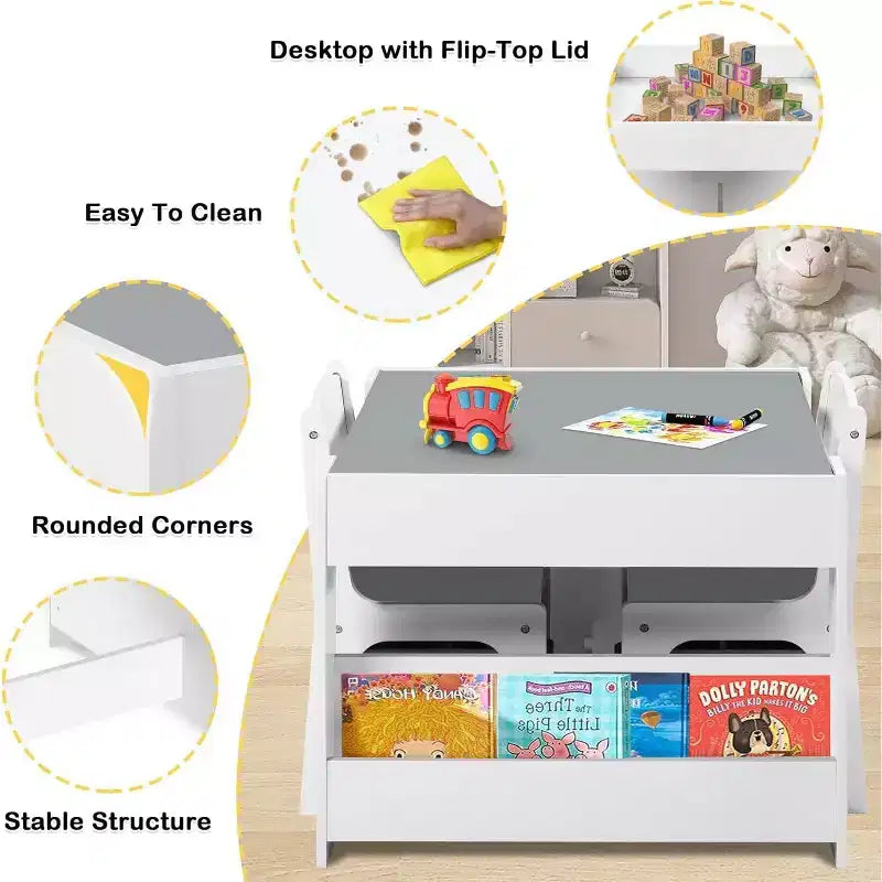 Kinder King 3-in-1 Kids Table & 2 Chairs Set with Storage, Removable Top & Blackboard, for Art, Crafts, Reading