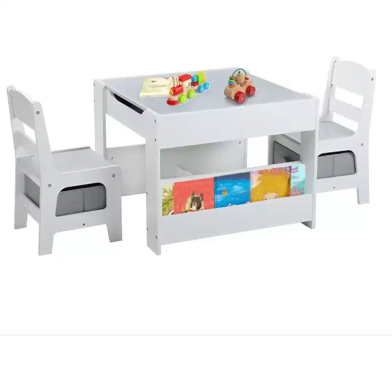 Kinder King 3-in-1 Kids Table & 2 Chairs Set with Storage, Removable Top & Blackboard, for Art, Crafts, Reading