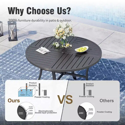 Captiva Designs 5pc Patio Dining Steel Dining Table with Umbrella Hole & Gray Textilene Arm Chairs