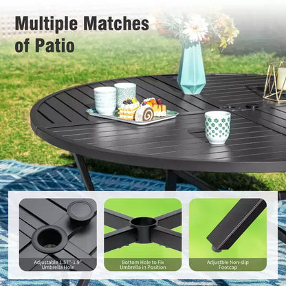 Captiva Designs 5pc Patio Dining Steel Dining Table with Umbrella Hole & Gray Textilene Arm Chairs