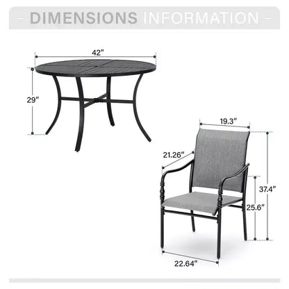 Captiva Designs 5pc Patio Dining Steel Dining Table with Umbrella Hole & Gray Textilene Arm Chairs