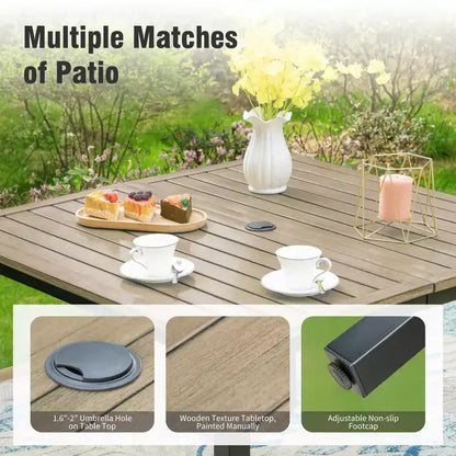 Captiva Designs 5pc Patio Dining Steel Dining Table with Umbrella Hole & Gray Textilene Arm Chairs