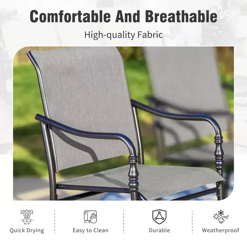 Captiva Designs 5pc Patio Dining Steel Dining Table with Umbrella Hole & Gray Textilene Arm Chairs