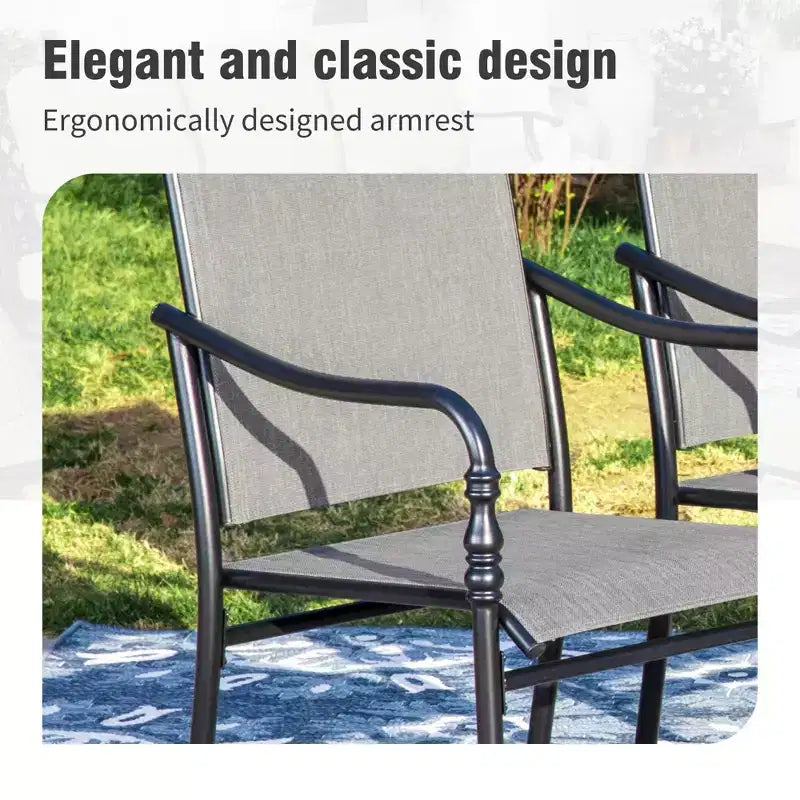 Captiva Designs 5pc Patio Dining Steel Dining Table with Umbrella Hole & Gray Textilene Arm Chairs