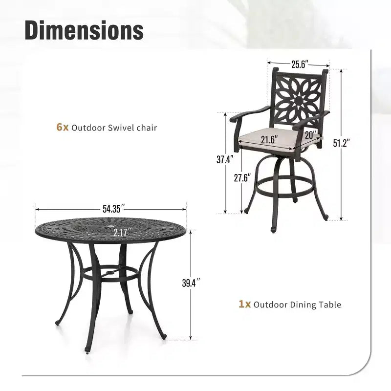 Captiva Designs 7pc Cast Aluminum Bar Height Patio Dining Set with Round Table & Swivel Stools