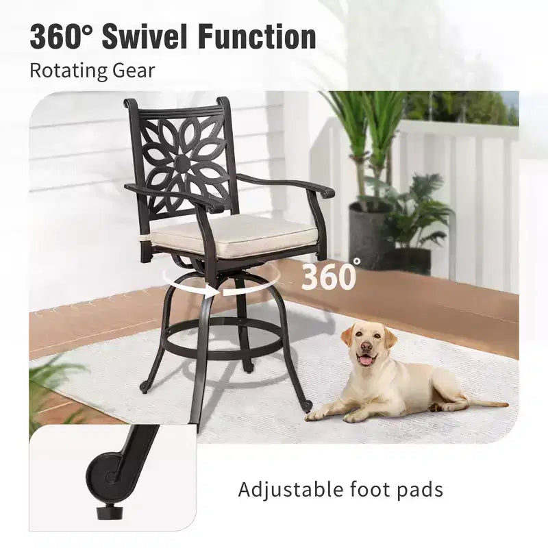Captiva Designs 7pc Cast Aluminum Bar Height Patio Dining Set with Round Table & Swivel Stools