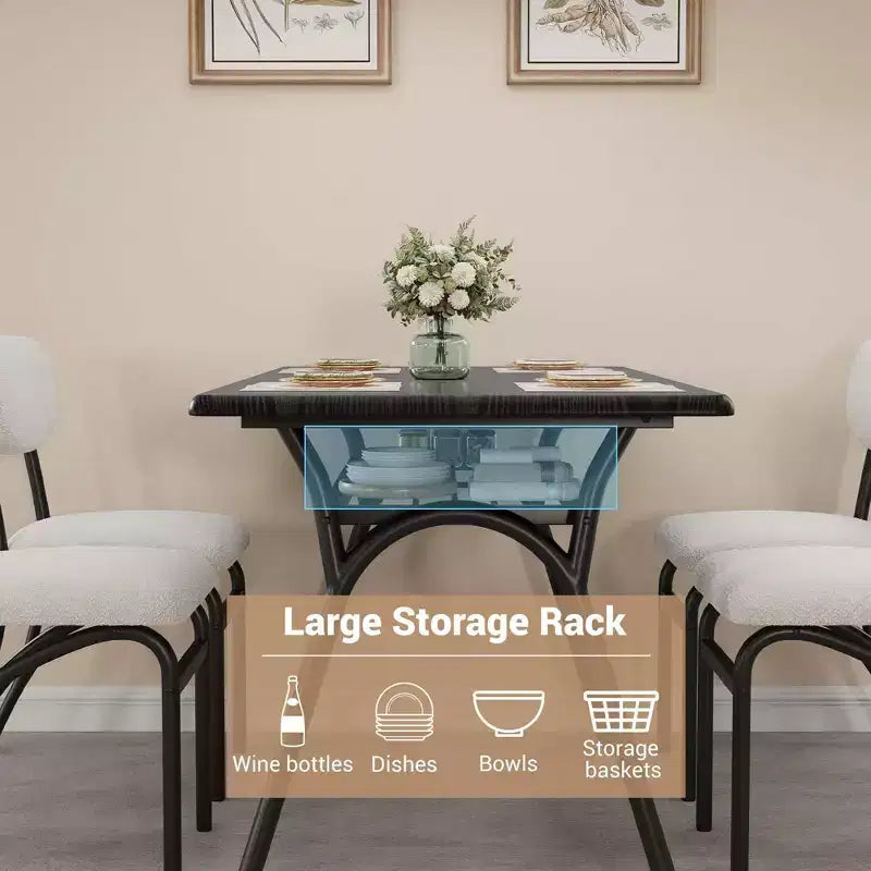 Ensemble Table à Manger WhizMax pour 4, Table de Cuisine Rectangulaire avec 4 Chaises en Boucle, Table à Manger avec Rangement