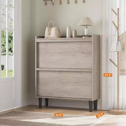 Meuble à chaussures en bois avec 2 tiroirs basculants et étagère réglable, Rangement de chaussures pour entrée, Meuble à chaussures dissimulé pour couloir, salon, Gris