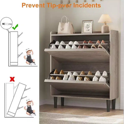 Meuble à chaussures en bois avec 2 tiroirs basculants et étagère réglable, Rangement de chaussures pour entrée, Meuble à chaussures dissimulé pour couloir, salon, Gris