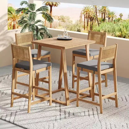 Christopher Knight Home Gaye 5 Pieces Outdoor Rattan and Acacia Wood Bar Set