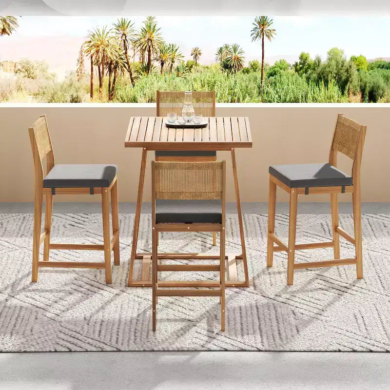 Christopher Knight Home Gaye 5 Pieces Outdoor Rattan and Acacia Wood Bar Set