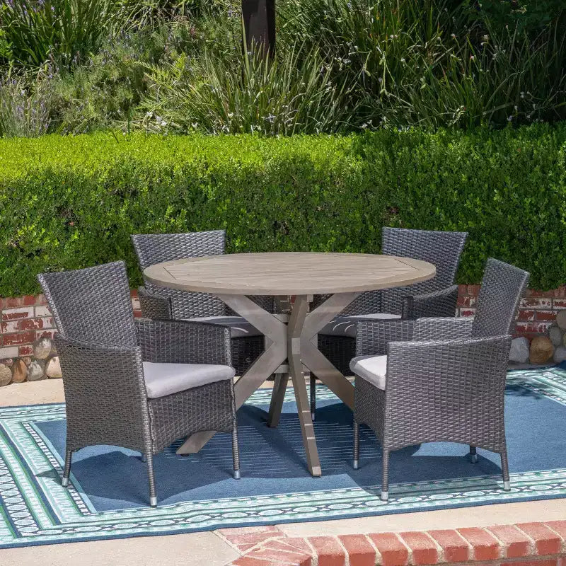 Christopher Knight Home Carroll Outdoor Wicker and Acacia Wood 5 Piece Dining Set with Cushion