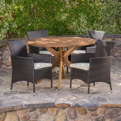 Christopher Knight Home Carroll Outdoor Wicker and Acacia Wood 5 Piece Dining Set with Cushion