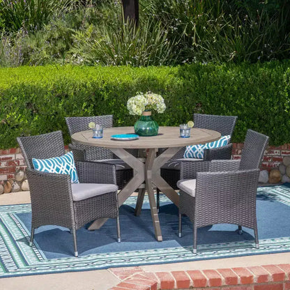 Christopher Knight Home Carroll Outdoor Wicker and Acacia Wood 5 Piece Dining Set with Cushion