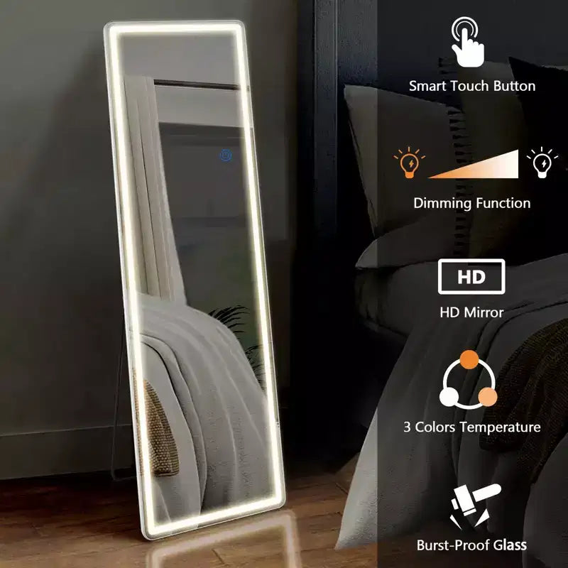 Miroir lumineux sur pied avec lumière LED 3 couleurs, support inclus
