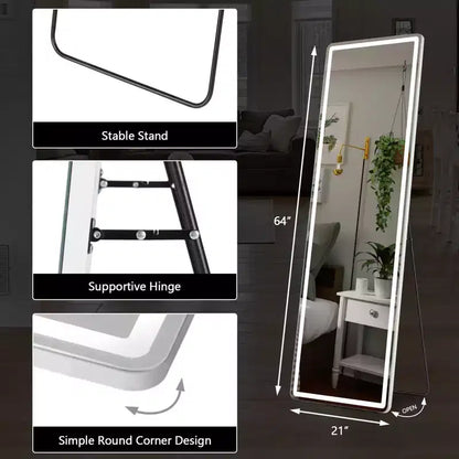 Miroir lumineux sur pied avec lumière LED 3 couleurs, support inclus