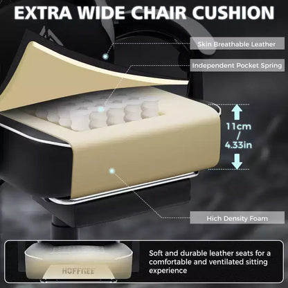 Hoffree Leather Massage Gaming Chair Ergonomic Office PC Chair with Footrest & Adjustable