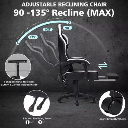 Hoffree Leather Massage Gaming Chair Ergonomic Office PC Chair with Footrest & Adjustable