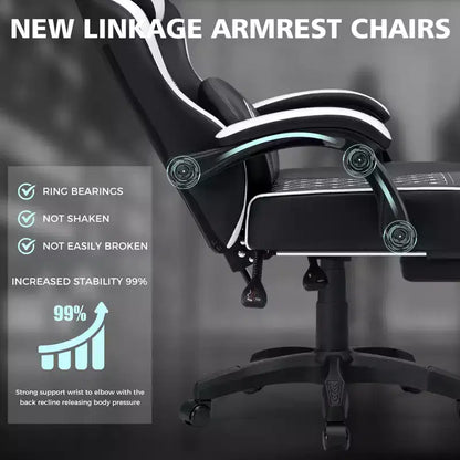 Hoffree Leather Massage Gaming Chair Ergonomic Office PC Chair with Footrest & Adjustable