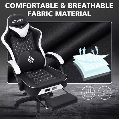 Hoffree Leather Massage Gaming Chair Ergonomic Office PC Chair with Footrest & Adjustable