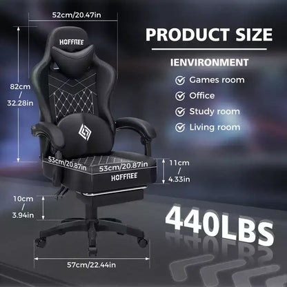 Hoffree Leather Massage Gaming Chair Ergonomic Office PC Chair with Footrest & Adjustable