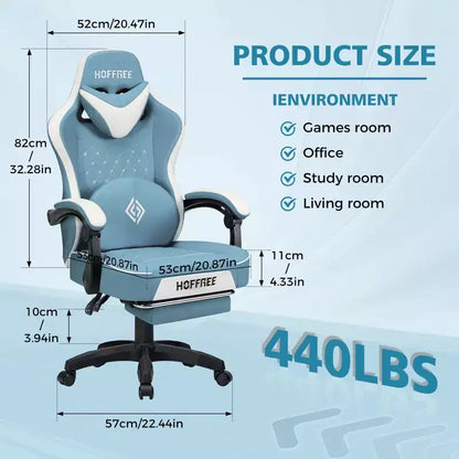 Hoffree Leather Massage Gaming Chair Ergonomic Office PC Chair with Footrest & Adjustable