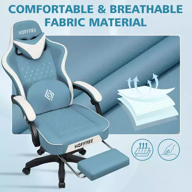 Hoffree Leather Massage Gaming Chair Ergonomic Office PC Chair with Footrest & Adjustable