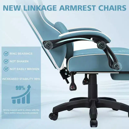 Hoffree Leather Massage Gaming Chair Ergonomic Office PC Chair with Footrest & Adjustable