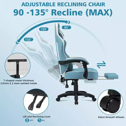 Hoffree Leather Massage Gaming Chair Ergonomic Office PC Chair with Footrest & Adjustable