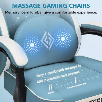 Hoffree Leather Massage Gaming Chair Ergonomic Office PC Chair with Footrest & Adjustable