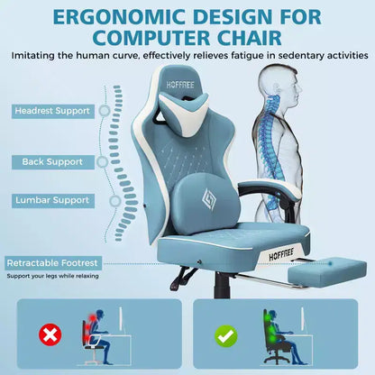 Hoffree Leather Massage Gaming Chair Ergonomic Office PC Chair with Footrest & Adjustable