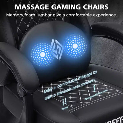 Hoffree Leather Massage Gaming Chair Ergonomic Office PC Chair with Footrest & Adjustable