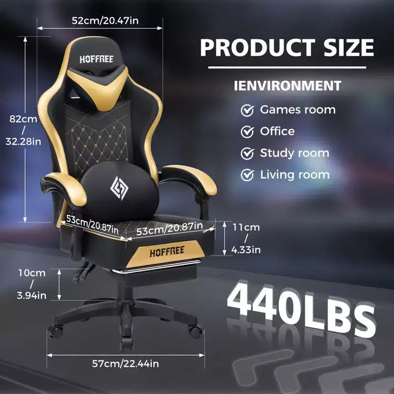 Hoffree Leather Massage Gaming Chair Ergonomic Office PC Chair with Footrest & Adjustable