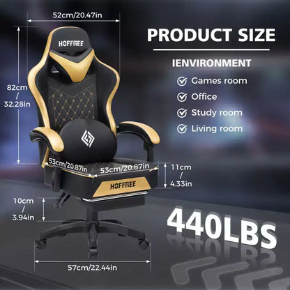 Hoffree Leather Massage Gaming Chair Ergonomic Office PC Chair with Footrest & Adjustable