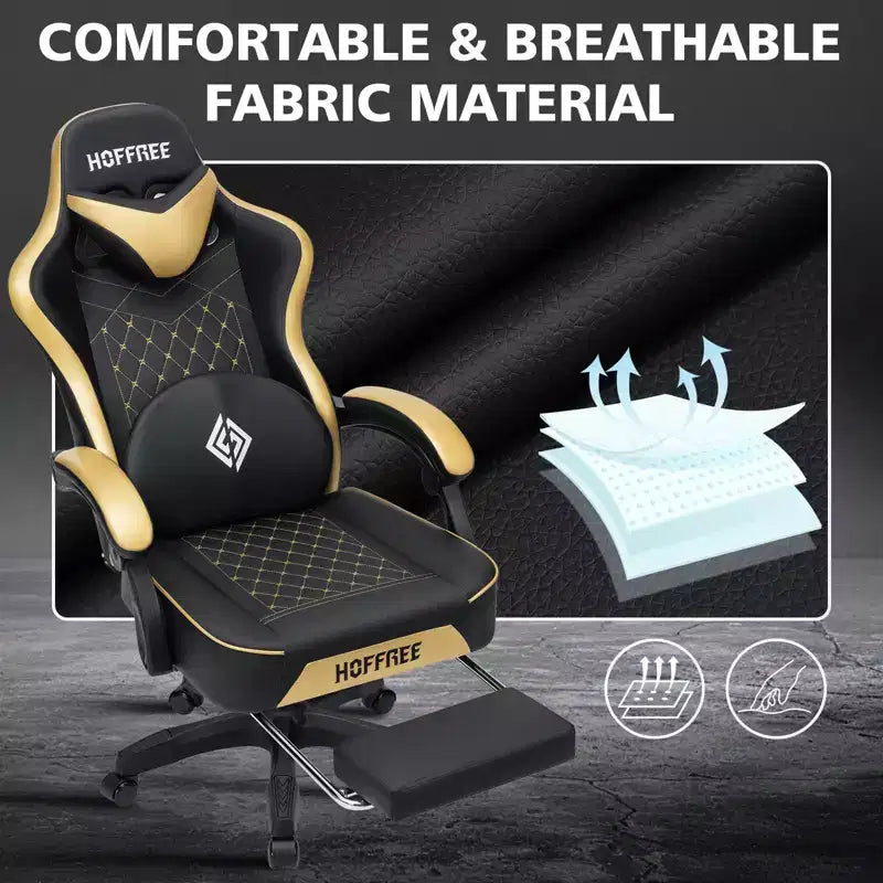 Hoffree Leather Massage Gaming Chair Ergonomic Office PC Chair with Footrest & Adjustable