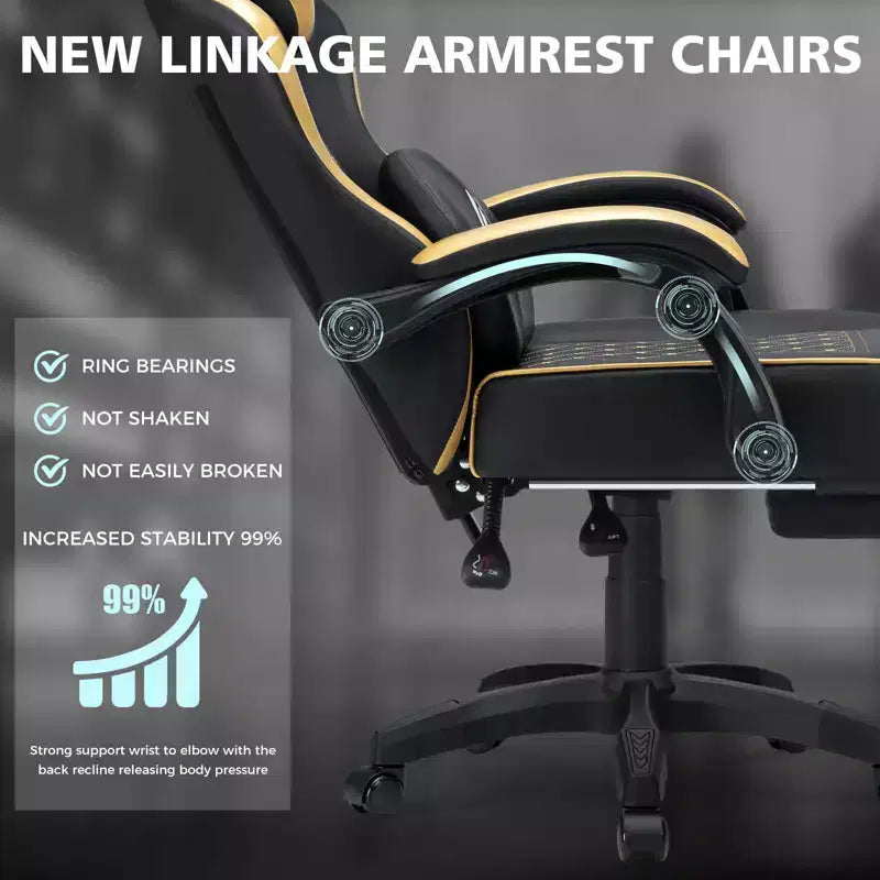 Hoffree Leather Massage Gaming Chair Ergonomic Office PC Chair with Footrest & Adjustable